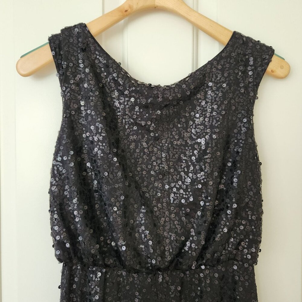 David's Bridal Long Black Sequin Sleeveless Gown Dress Formal Prom Wedding Glam - Picture 4 of 13